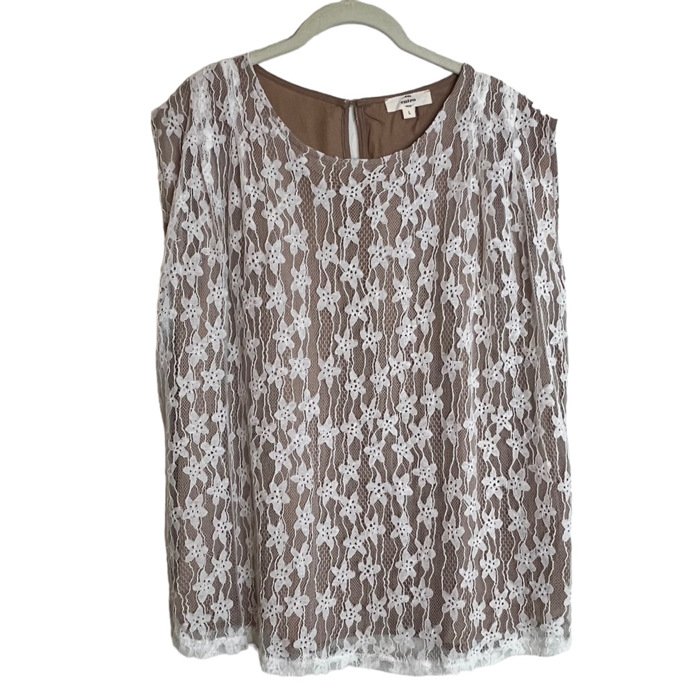Entro Womens Lace Sleeveless Pullover Blouse Large Beige White Fairycore